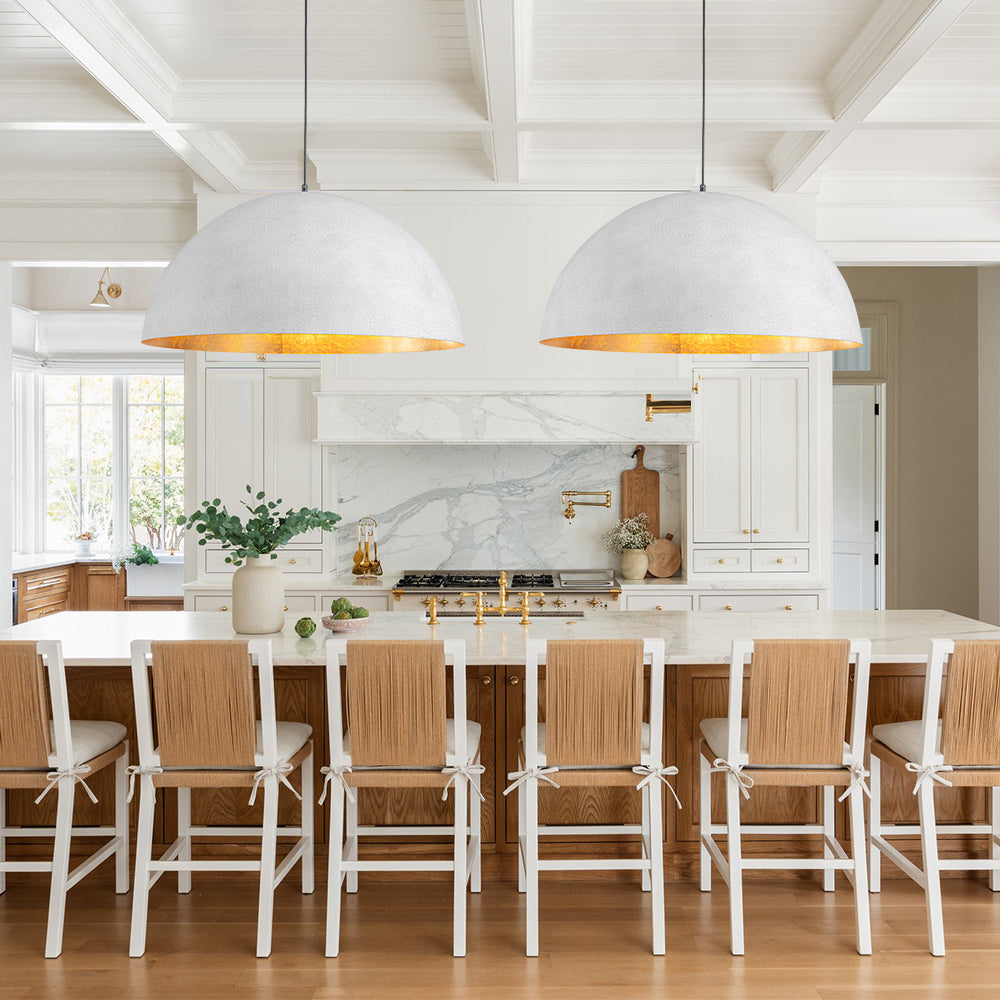 Octavia oversized dome pendant – two white domes over a kitchen island