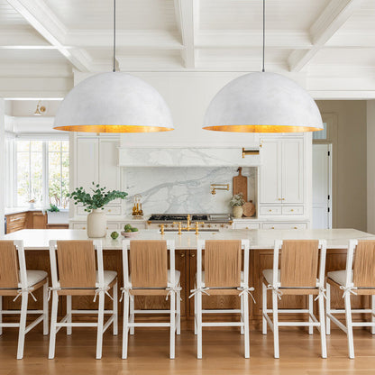 Octavia oversized dome pendant – two white domes over a kitchen island