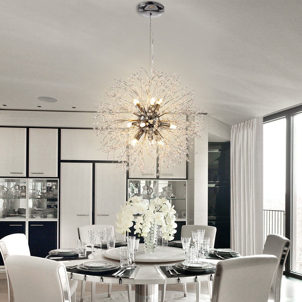 Delphine firework crystal chandelier – over a dining table