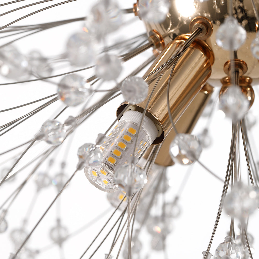 Delphine firework crystal chandelier – gold bulb holder close-up