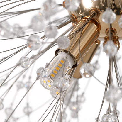Delphine firework crystal chandelier – gold bulb holder close-up