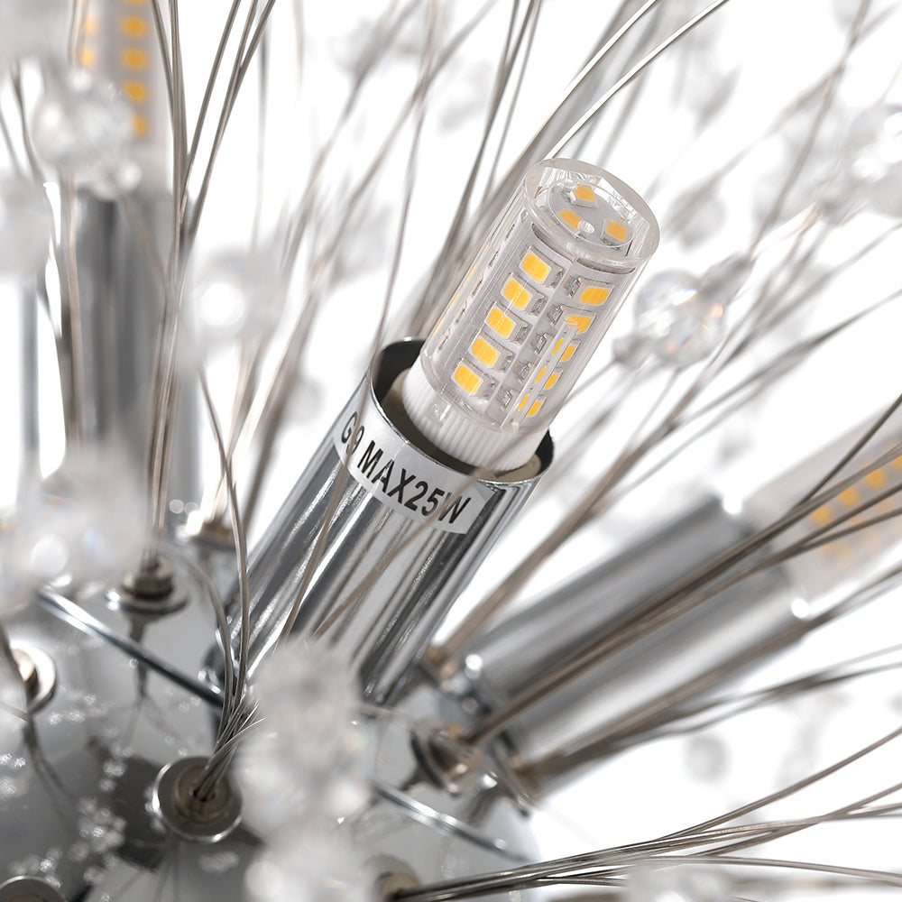 Delphine firework crystal chandelier – chrome bulb holder close-up