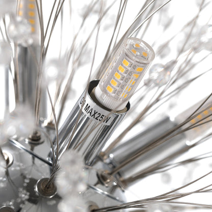 Delphine firework crystal chandelier – chrome bulb holder close-up