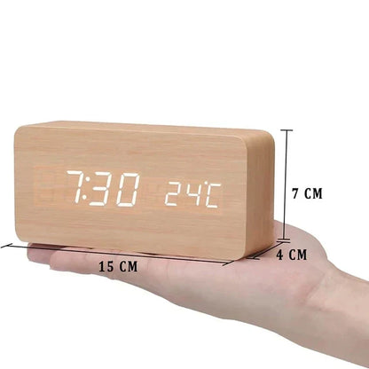 Jocasta LED Alarm Clock – Wood, view 11