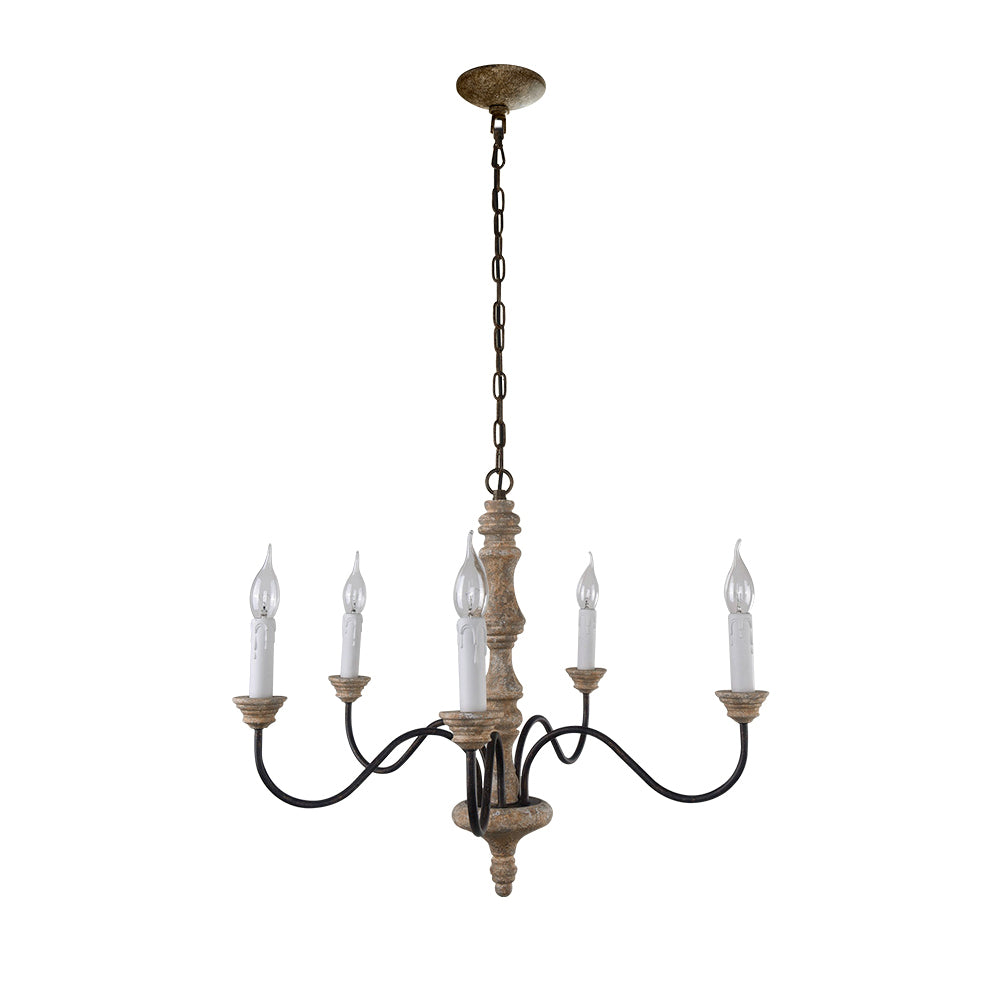 Amalia 5-light chandelier with white candles, on white