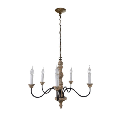 Amalia 5-light chandelier with white candles, on white