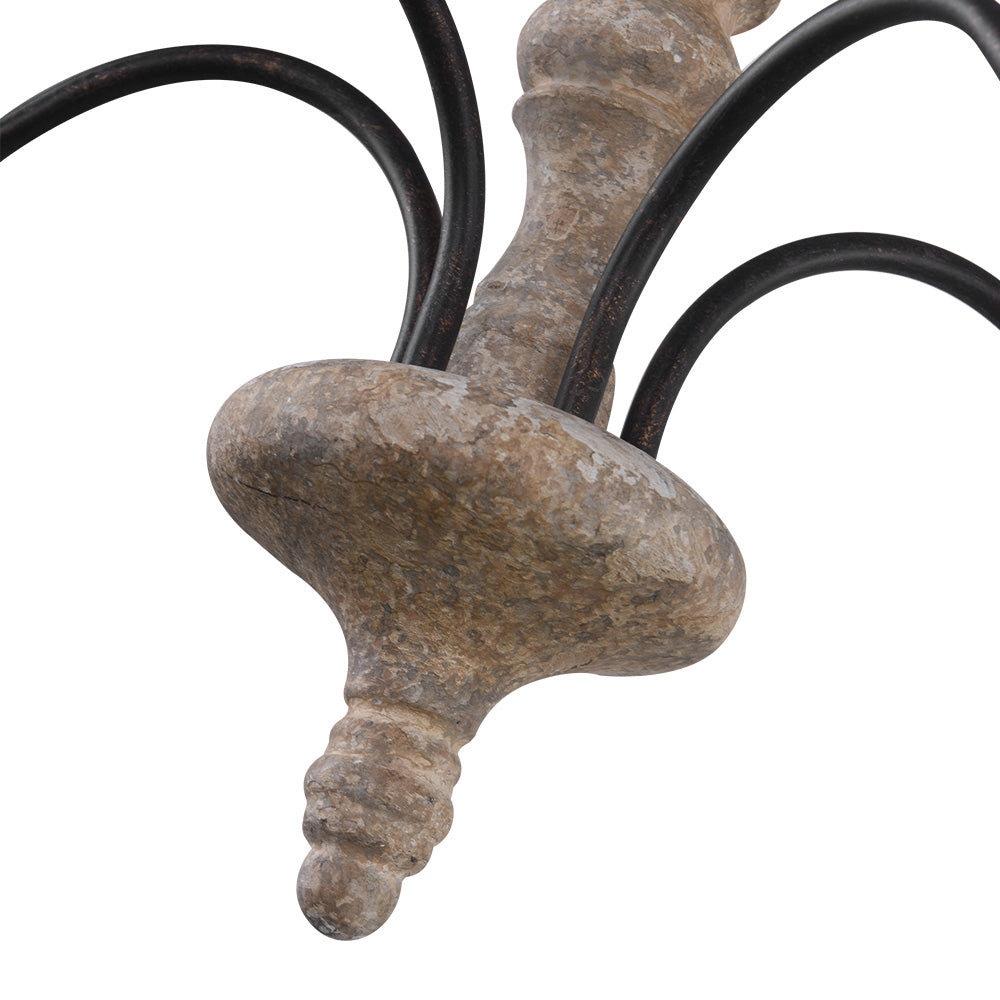 Close-up of the Amalia distressed wooden column and iron arms