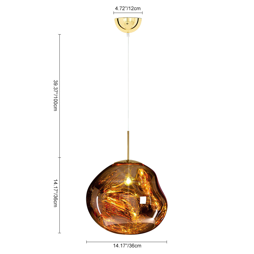 Maribel melt pendant – size diagram, gold