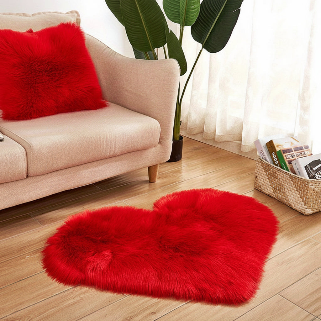 Jessamy Heart Shaped Plush Rug – Red