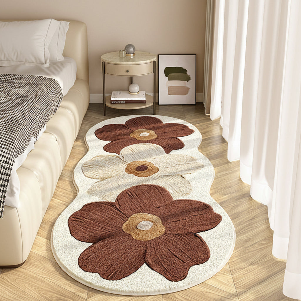 Liesl Floral Wavy-Edge Rug – Brown