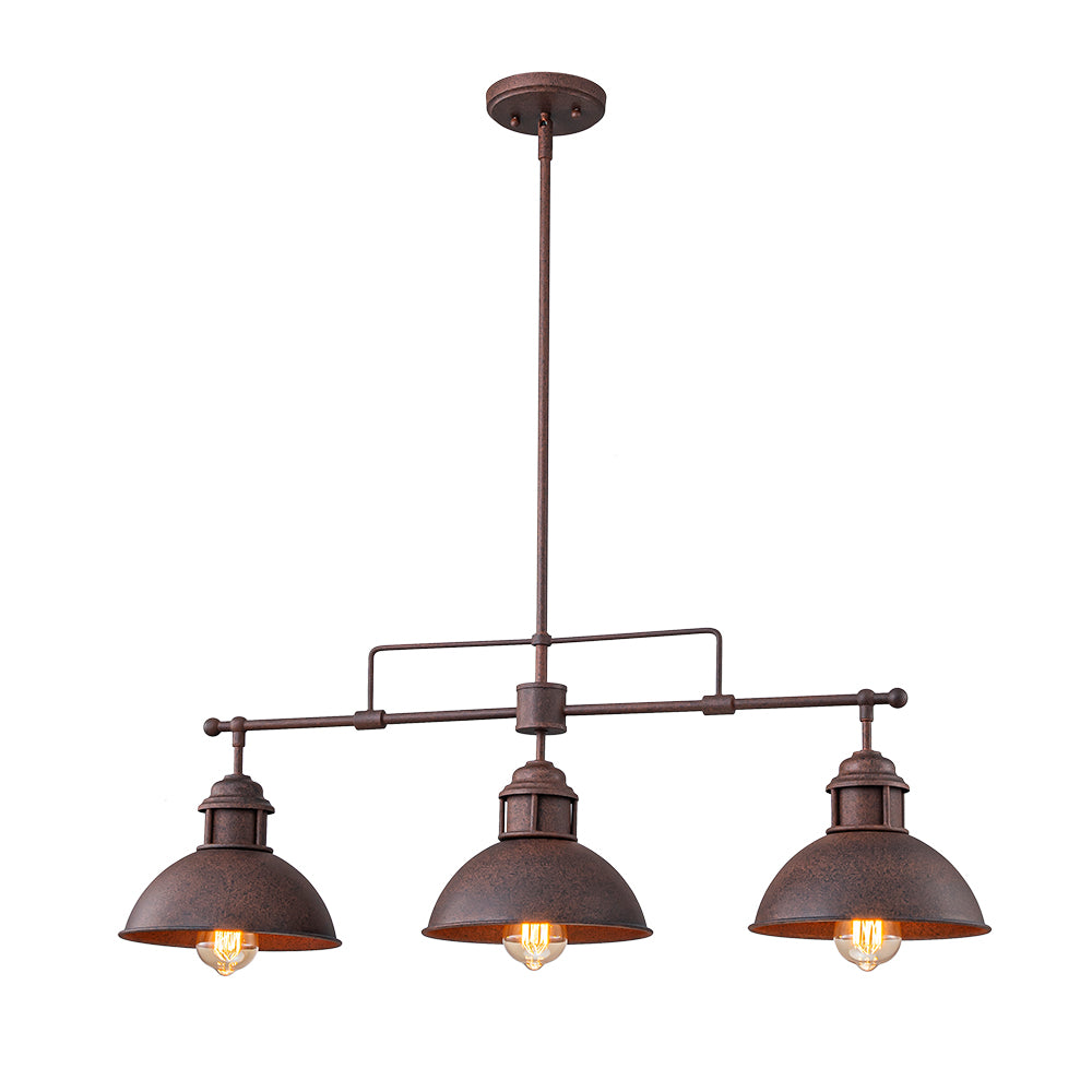 Benedict 3-light linear dome pendant – in bronze on white, alternate view