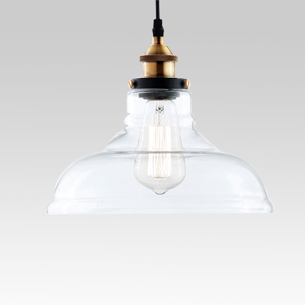 Jasper handblown glass dome pendant – wide clear dome on grey