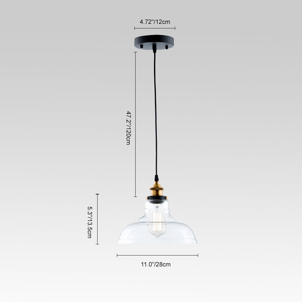 Jasper handblown glass dome pendant – size diagram