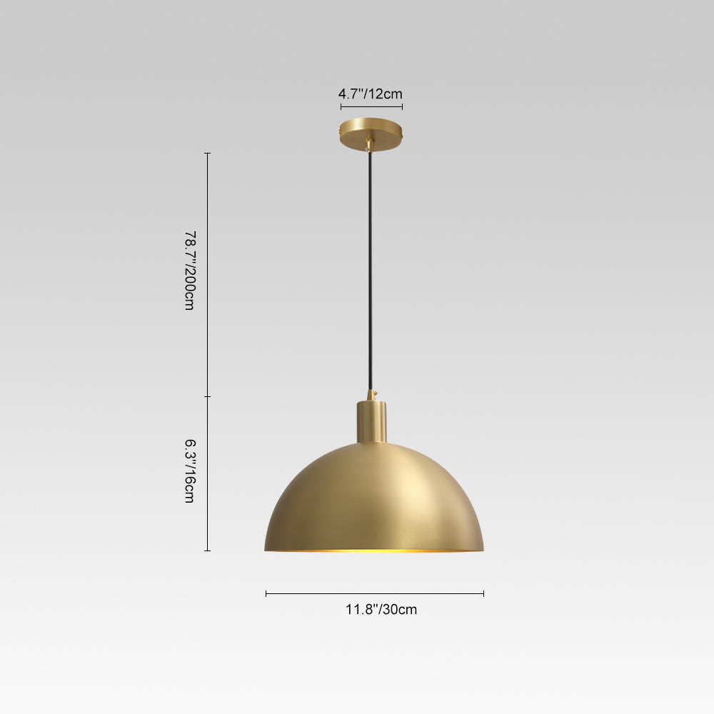 Vincenzo lipped dome pendant – size diagram, brass