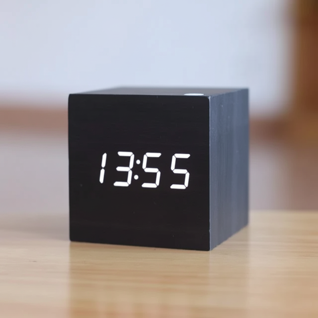 Verena Wood-Look Digital Clock – Black, White Display
