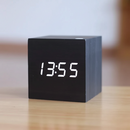 Verena Wood-Look Digital Clock – Black, White Display
