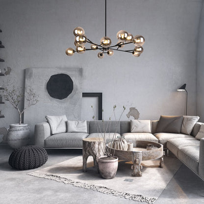 Paloma bubble chandelier – black in a grey living room