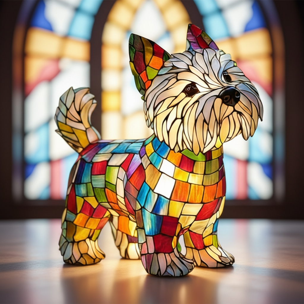 Hollis Stained Glass Dog Table Lamp – B