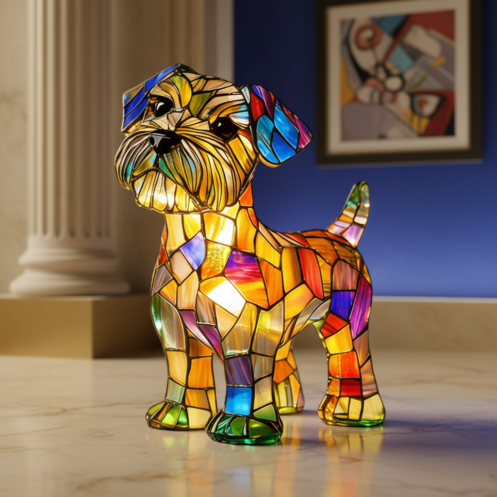 Hollis Stained Glass Dog Table Lamp – C