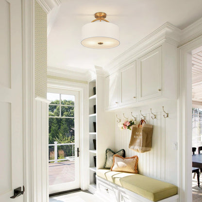 Isadora linen drum ceiling light – in an entryway