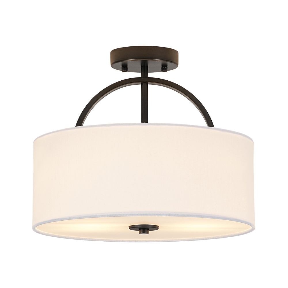 Isadora linen drum ceiling light – in black on white