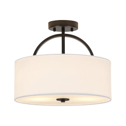 Isadora linen drum ceiling light – in black on white