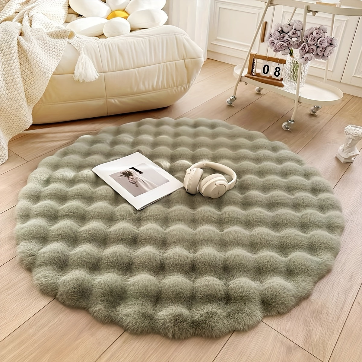 Nerys Bubble Round Rug – Green