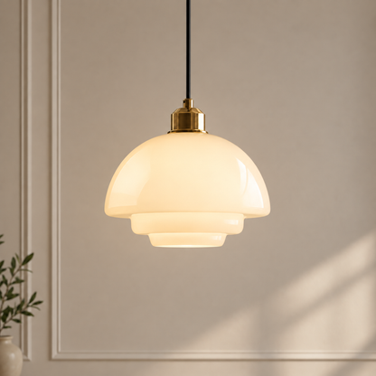 Brassa pendant light, style B, milk glass shade with brass detailing