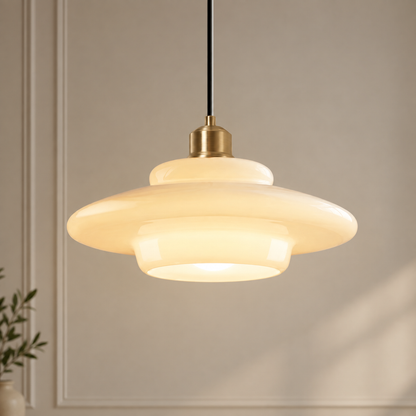 Brassa pendant light, style C, milk glass shade with brass detailing