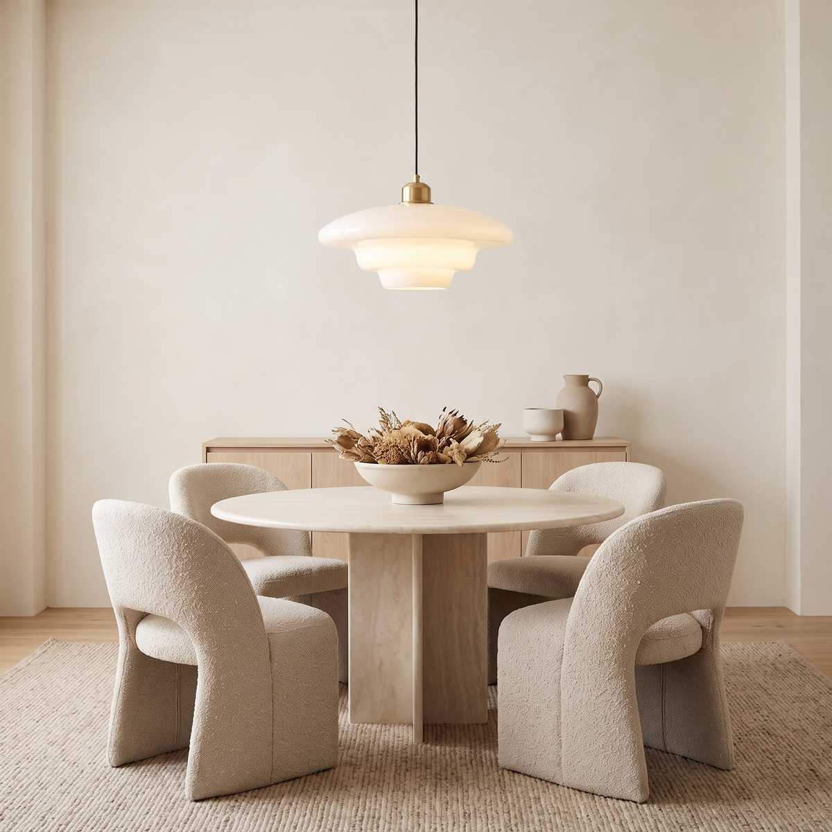Brassa pendant light above a round dining table