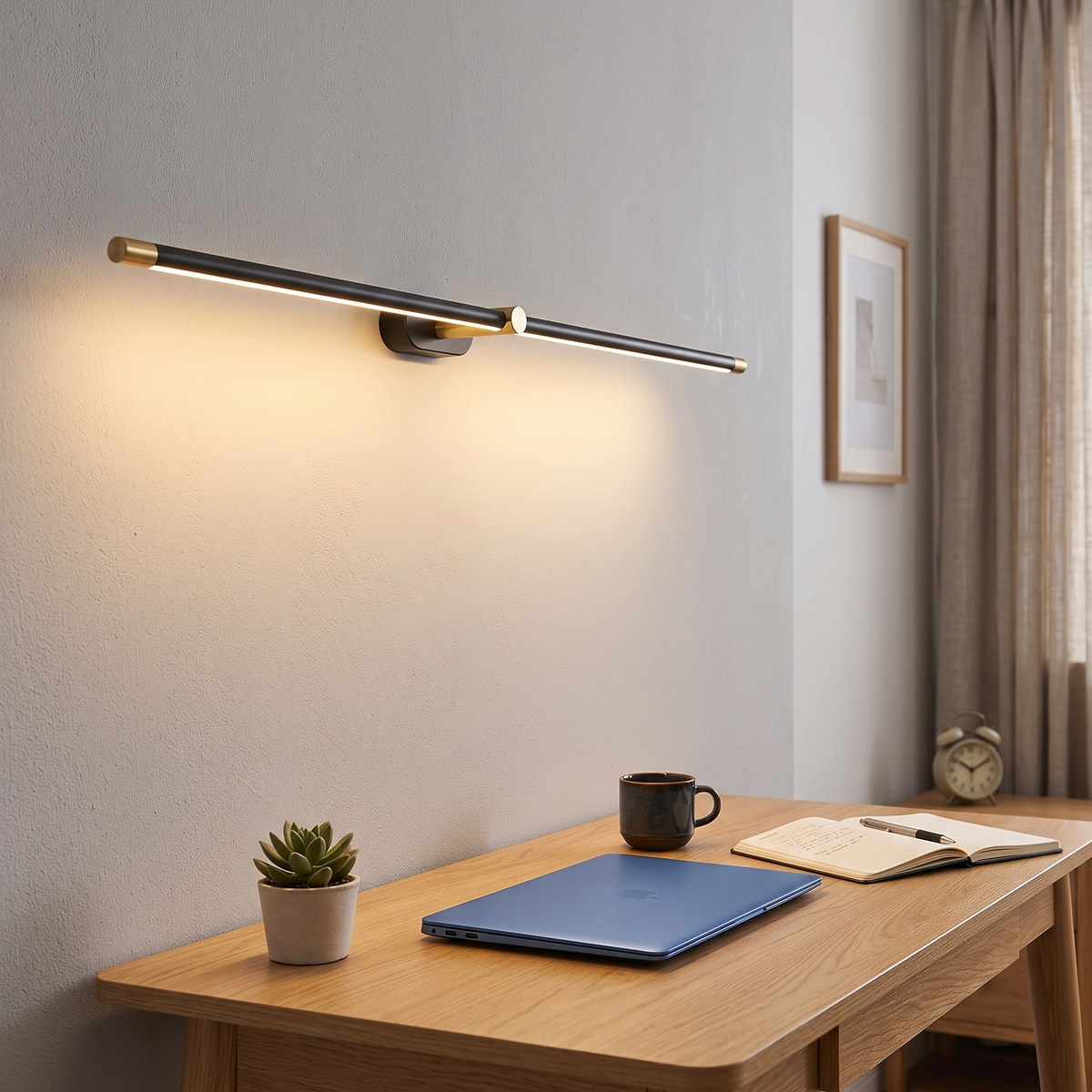 Aurelia Cordless LED Wall Lamp - tilted angle, home office