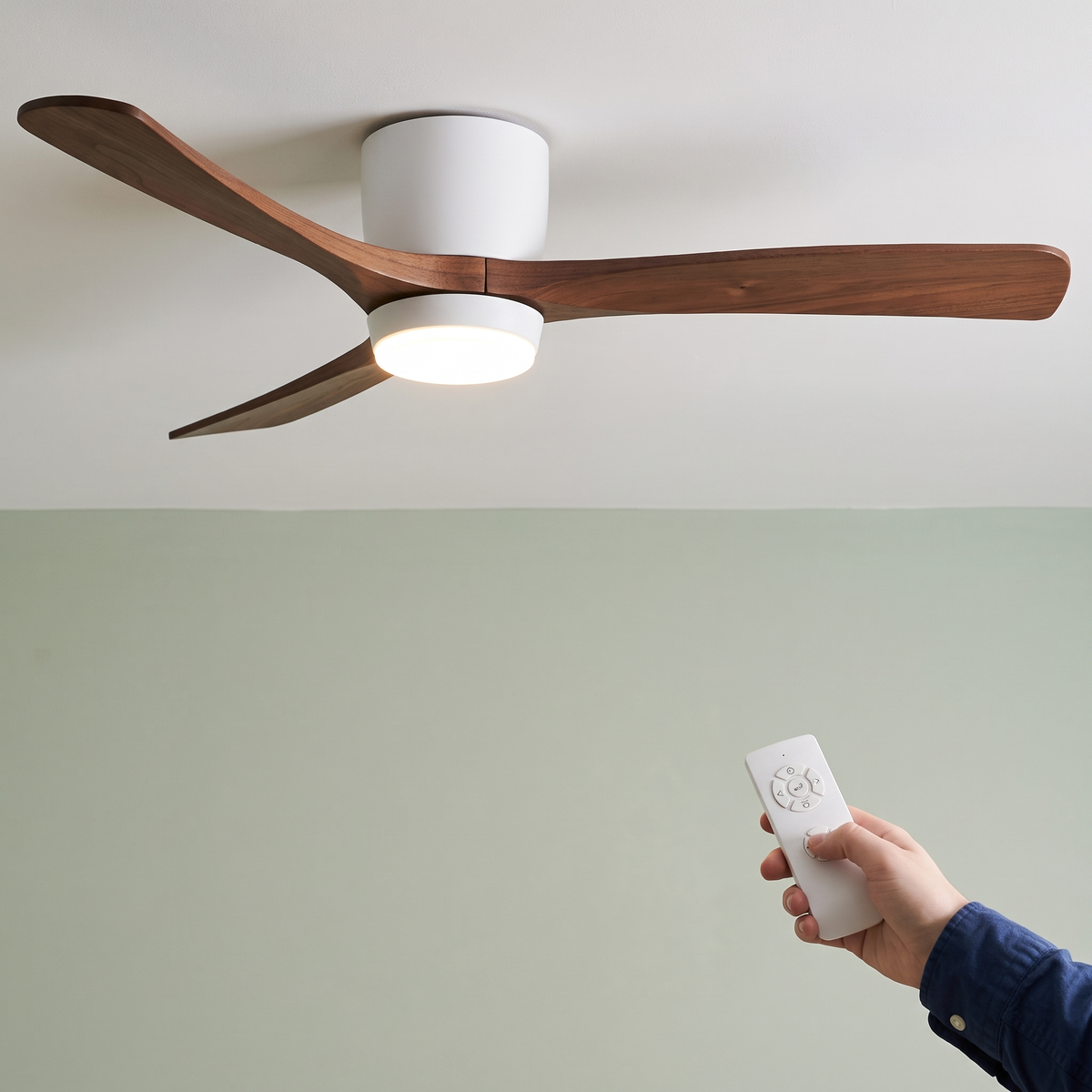 Soren Wooden Ceiling Fan Light - White + Walnut Wood