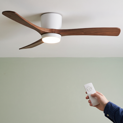 Soren Wooden Ceiling Fan Light - White + Walnut Wood