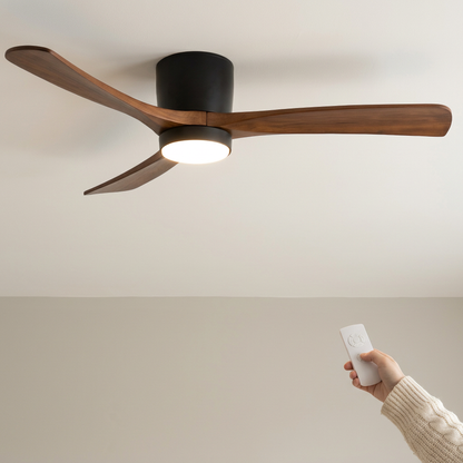Soren Wooden Ceiling Fan Light - Black + Walnut Wood