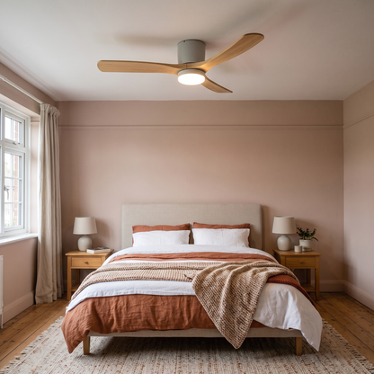 Soren Wooden Ceiling Fan Light - bedroom