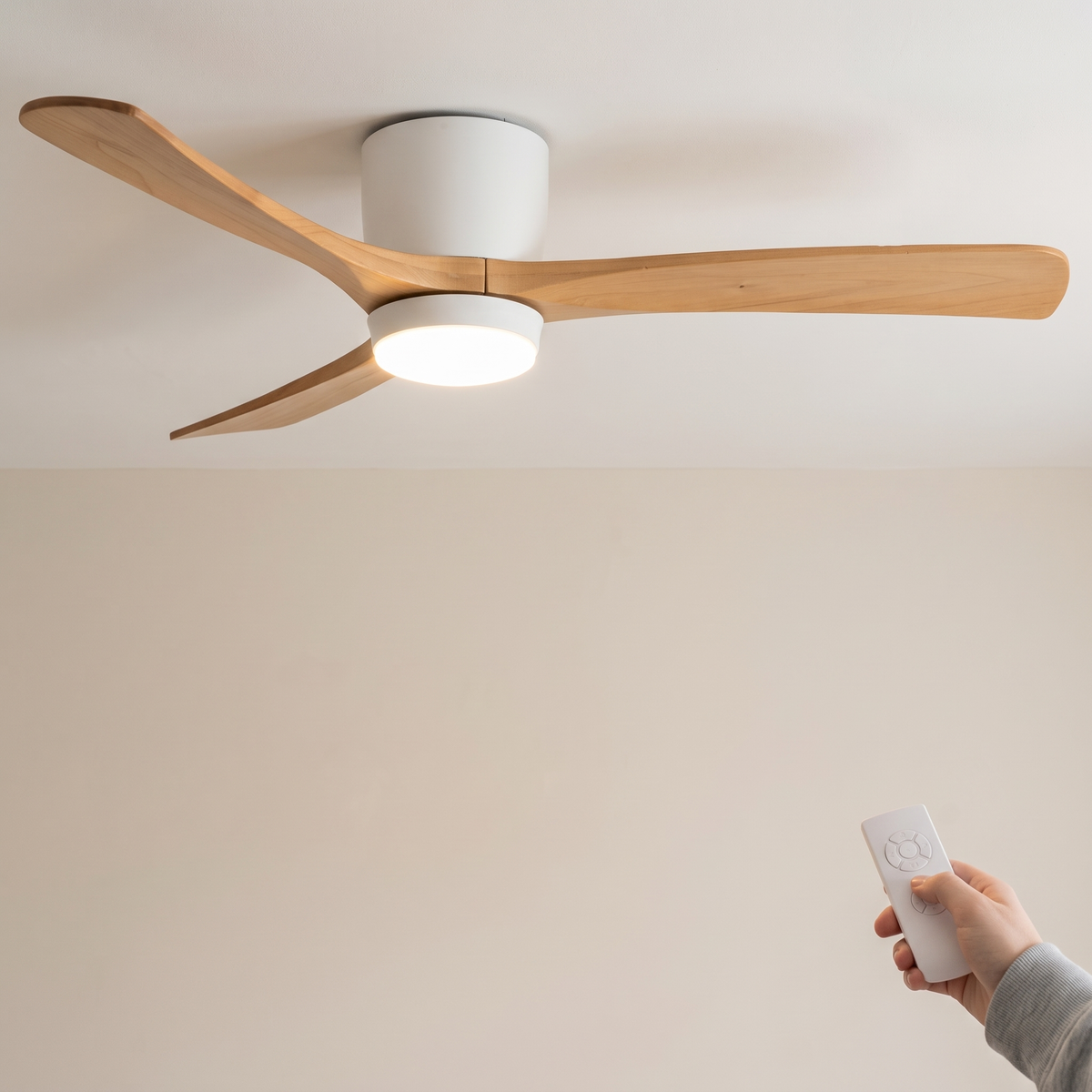 Soren Wooden Ceiling Fan Light - White + Nature Wood