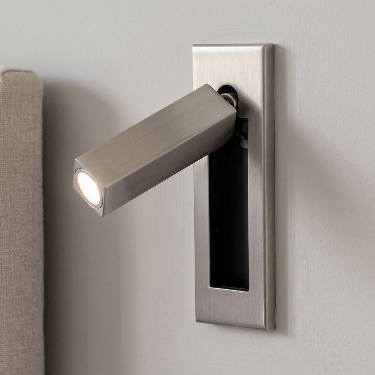 Lorenzo Bedside Sconce - Nickel, square, hidden switch