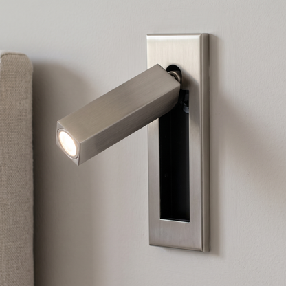 Lorenzo Bedside Sconce - Nickel, square, hidden switch