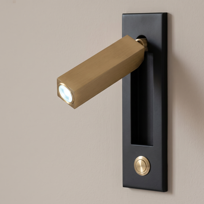 Lorenzo Bedside Sconce - Matt Black + Copper, square, button switch