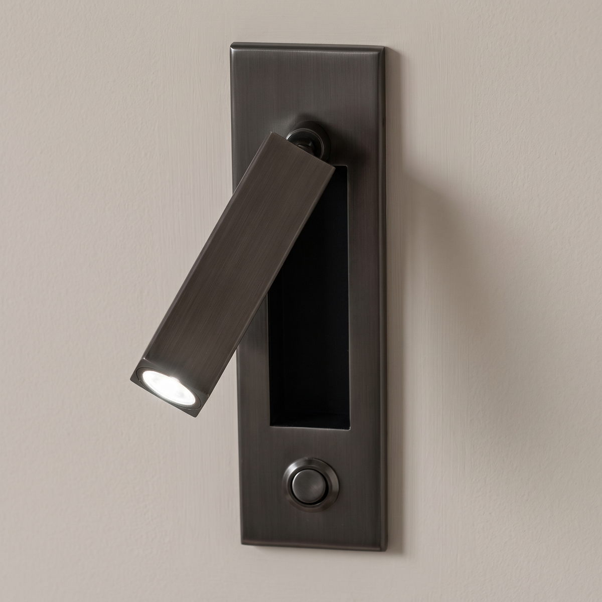 Lorenzo Bedside Sconce - Matt Black, square, button switch