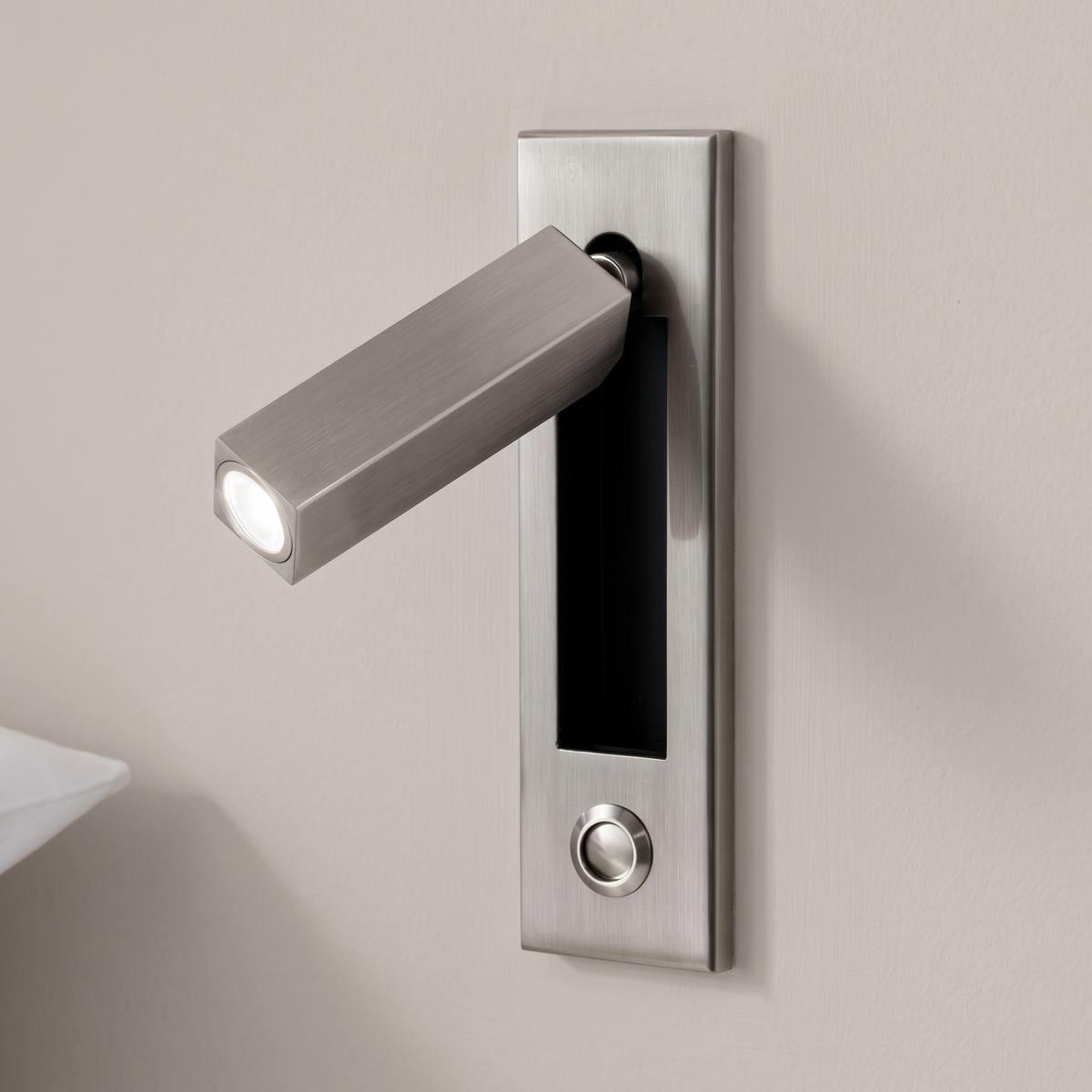 Lorenzo Bedside Sconce - Nickel, square, button switch