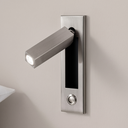 Lorenzo Bedside Sconce - Nickel, square, button switch