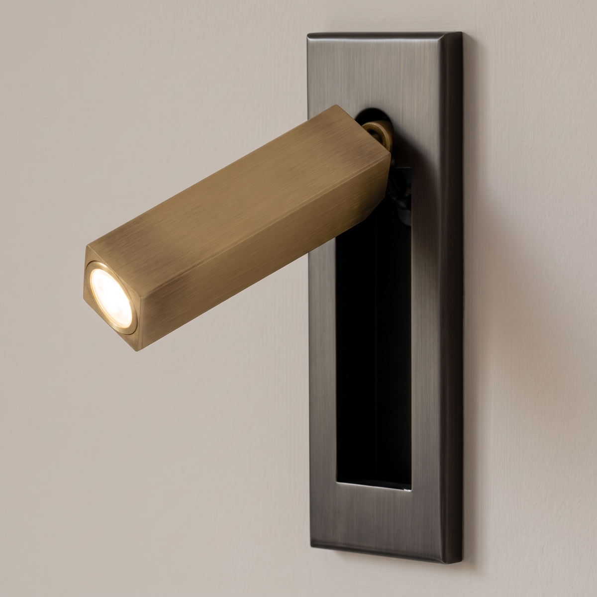 Lorenzo Bedside Sconce - Matt Black + Copper, square, hidden switch