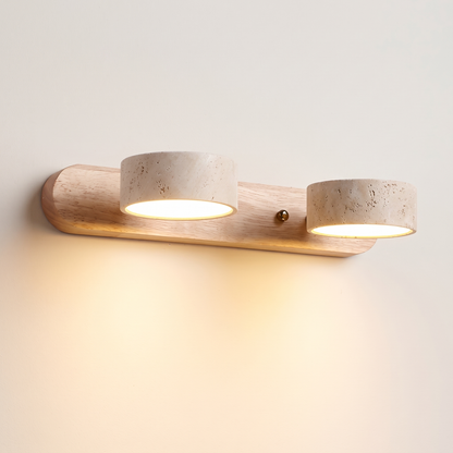Livia travertine wall light, 2-light natural wood
