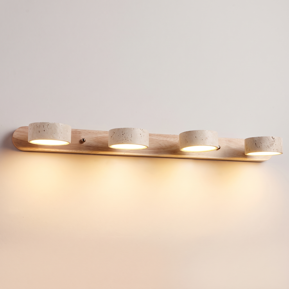 Livia travertine wall light, 4-light natural wood