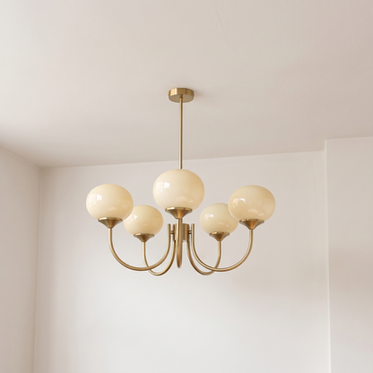 Margaux 5-light chandelier, brass and cream