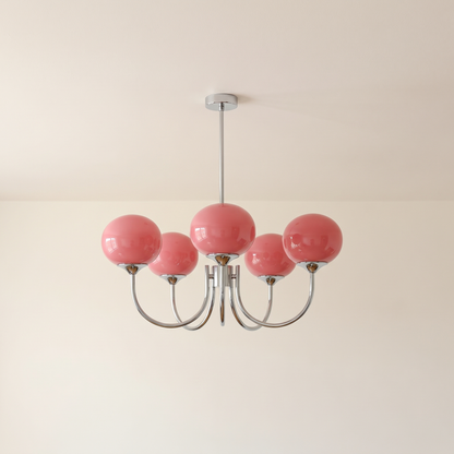 Margaux 5-light chandelier, chrome and pink