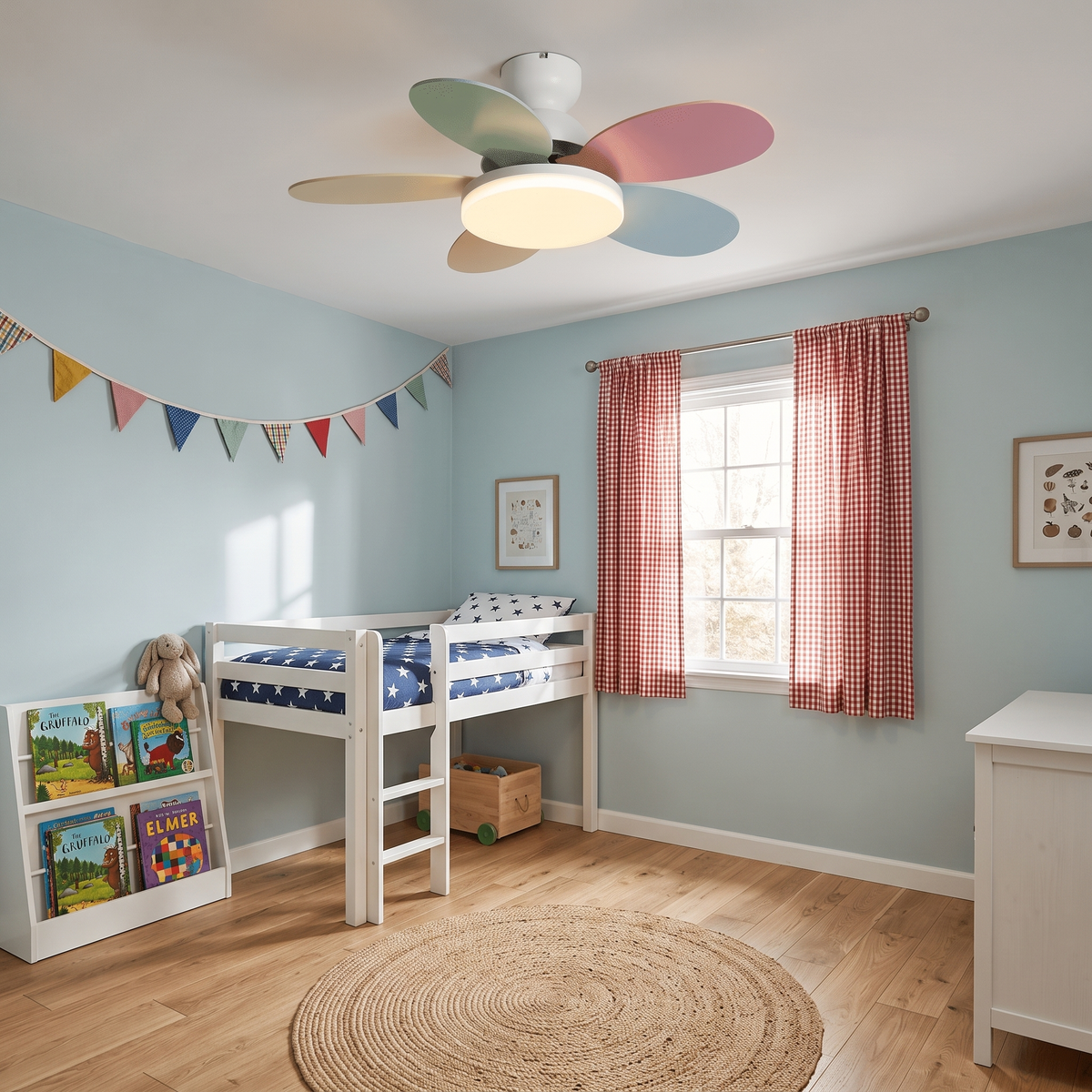 Flora colourful ceiling fan in a child's bedroom