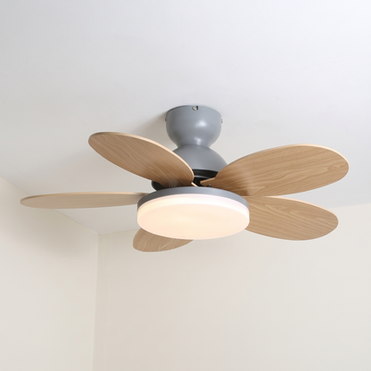 Flora ceiling fan light, grey and wood grain