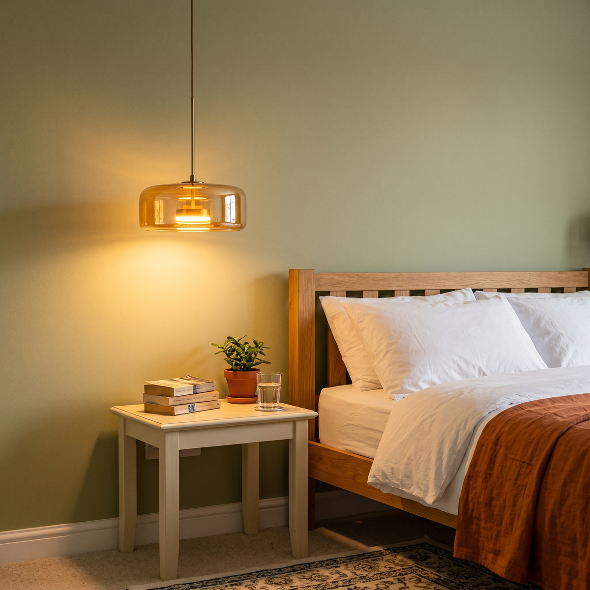 Dante amber pendant as a bedside light